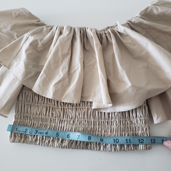 SELF-PORTRAIT- Ruffle Off Shoulder Cotton Poplin Top - Picture 15 of 15